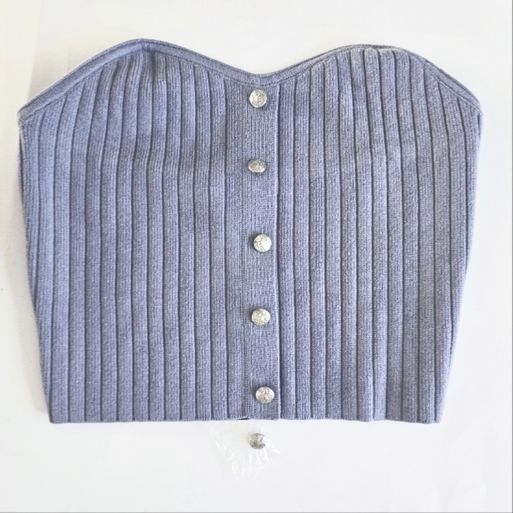 Christian Lacroix Strapless Rib Knit Crop Sweater